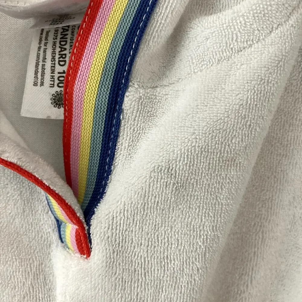 Hanna Andersson Loop Terry Hoodie Coverup White Rainbow 6/7 120cm